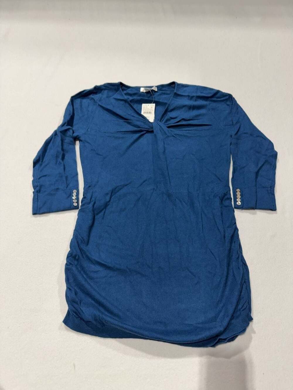 Motherhood Maternity Twist Front Ruched Knit Sweater Top Blue